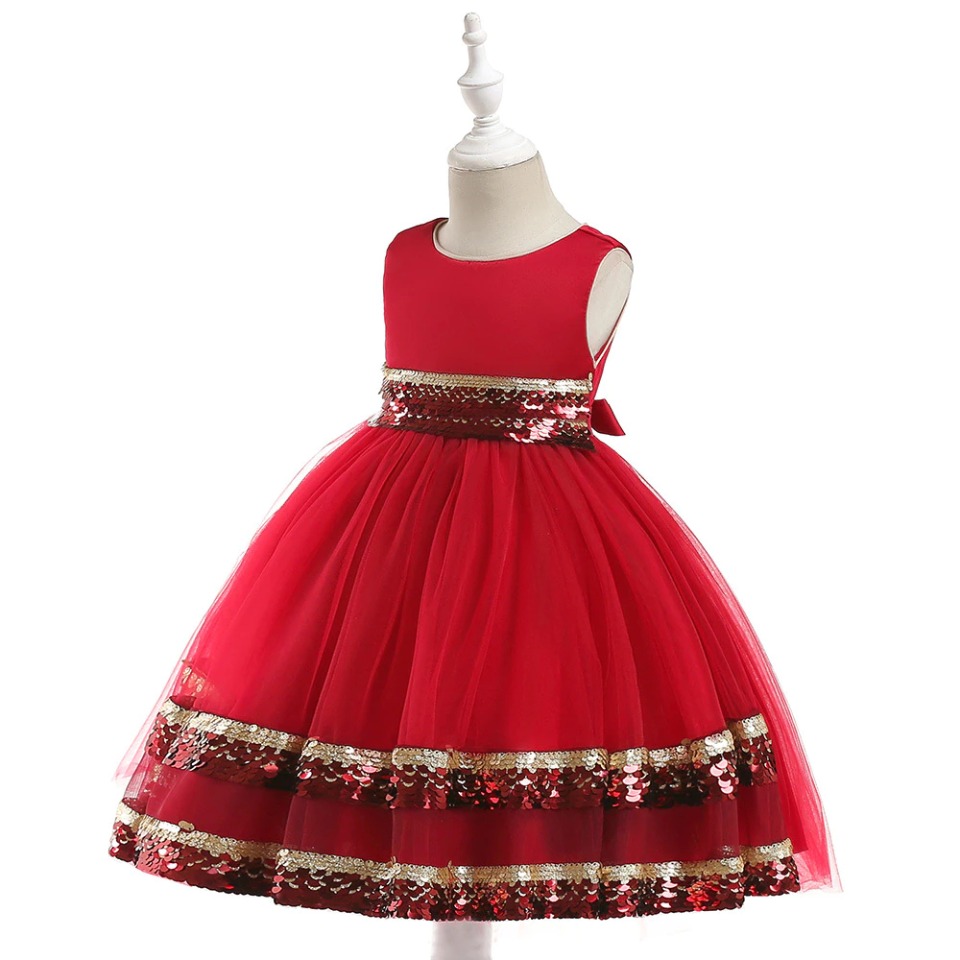 Prinzessin-Mädchen-Kleid Rot und Gold