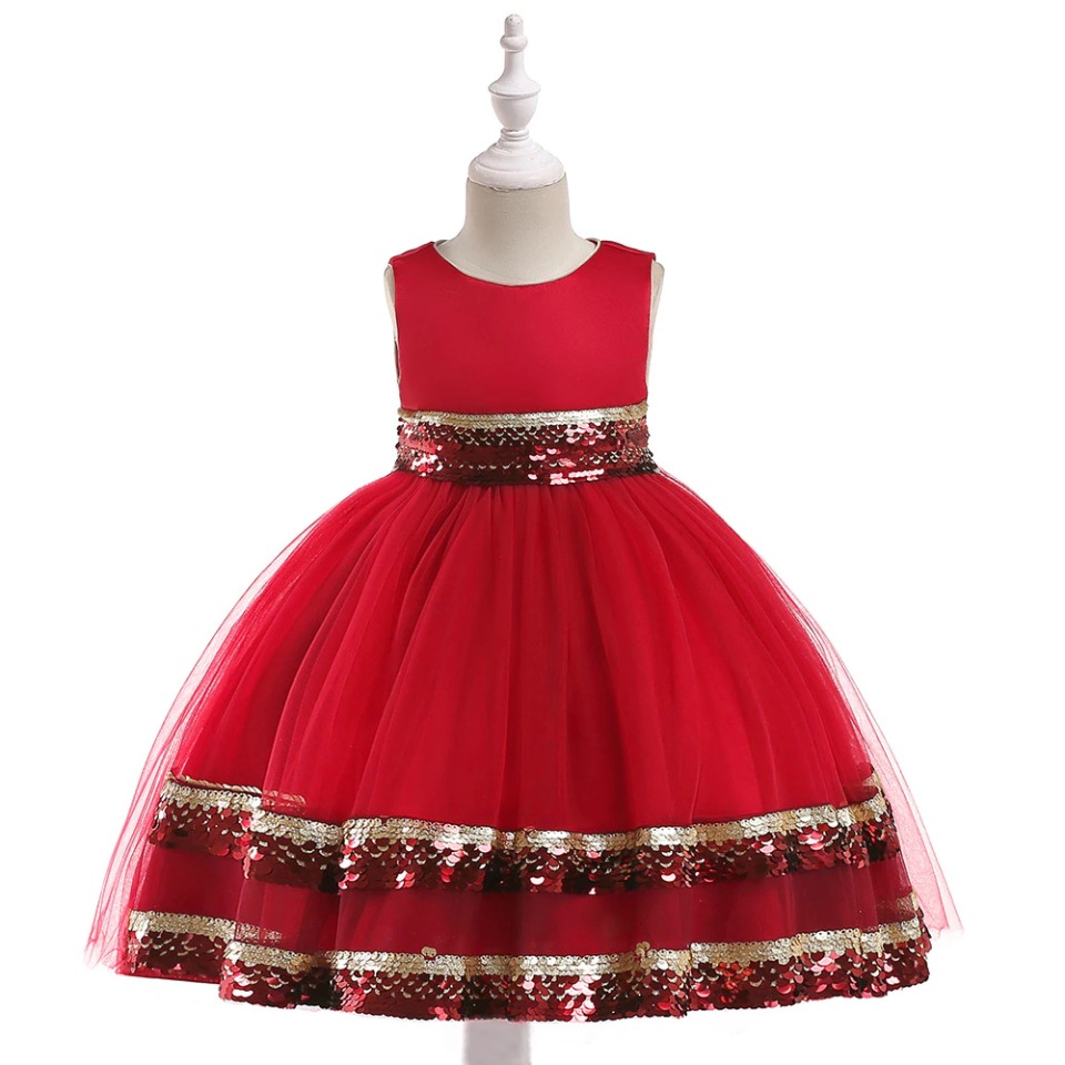 Prinzessin-Mädchen-Kleid Rot und Gold