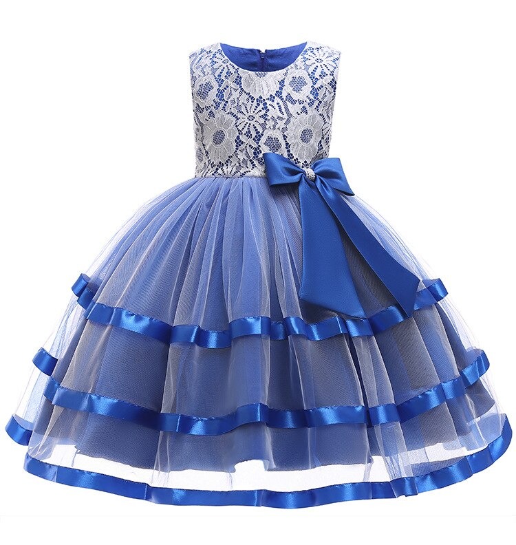 Blaues Blumenprinzessin-Kleid für Mädchen