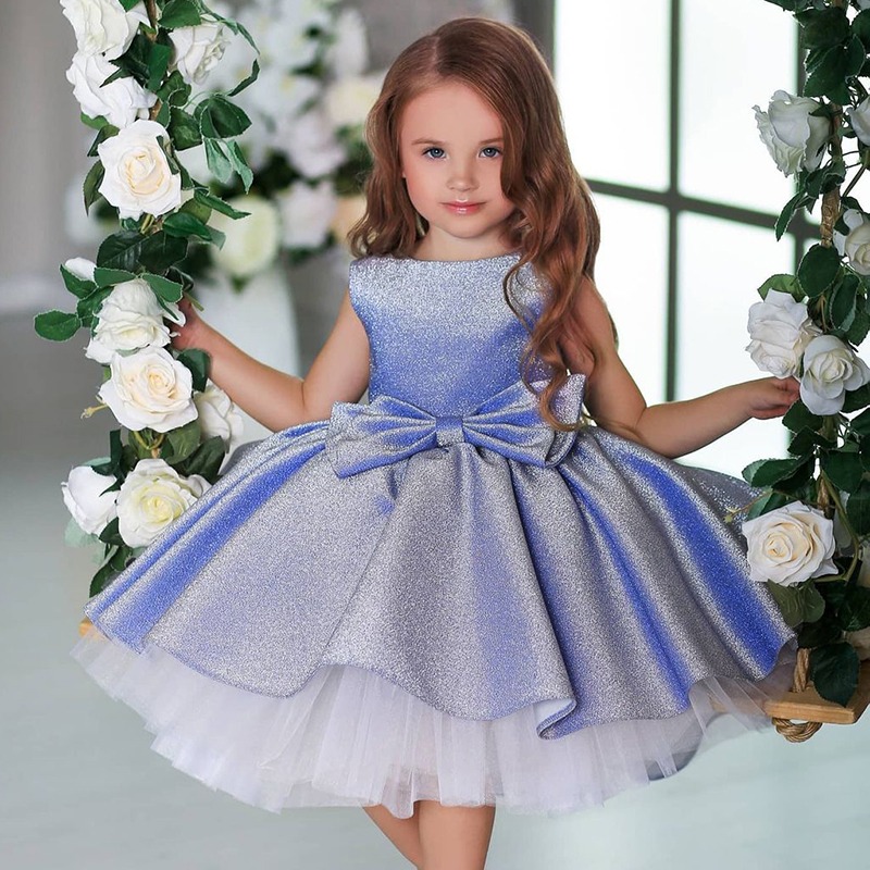 Blaues Glitzer-Prinzessin-Kleid für Mädchen