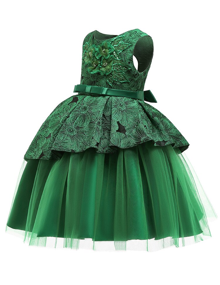 Kleid Prinzessin Grün mit Blumen