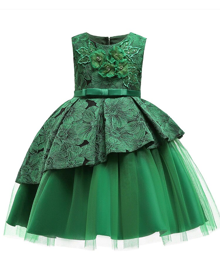 Kleid Prinzessin Grün mit Blumen