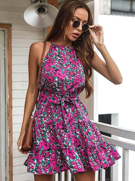 Floral print κοντό φόρεμα