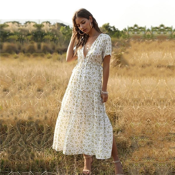 Bohemian hippie floral maxi φόρεμα