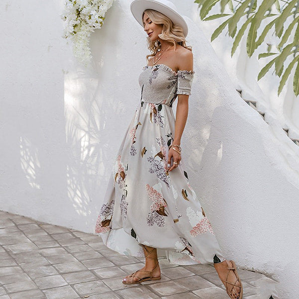 Bohemian floral στράπλες maxi φόρεμα