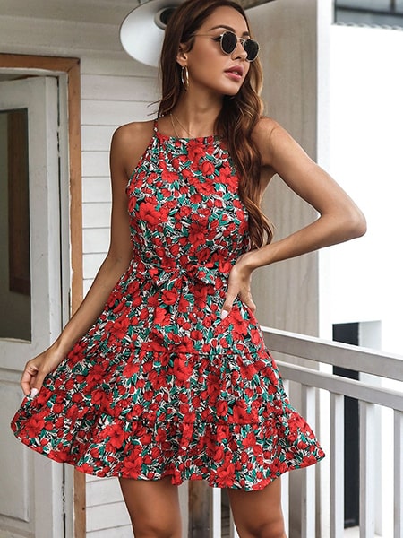 Floral print κοντό φόρεμα