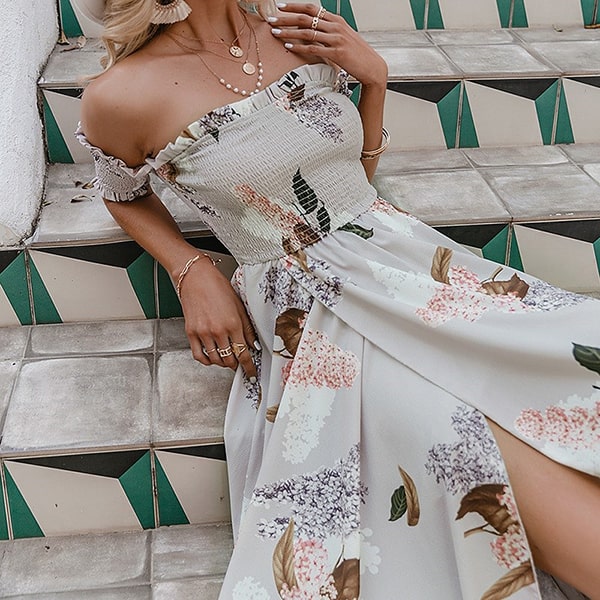 Bohemian floral στράπλες maxi φόρεμα