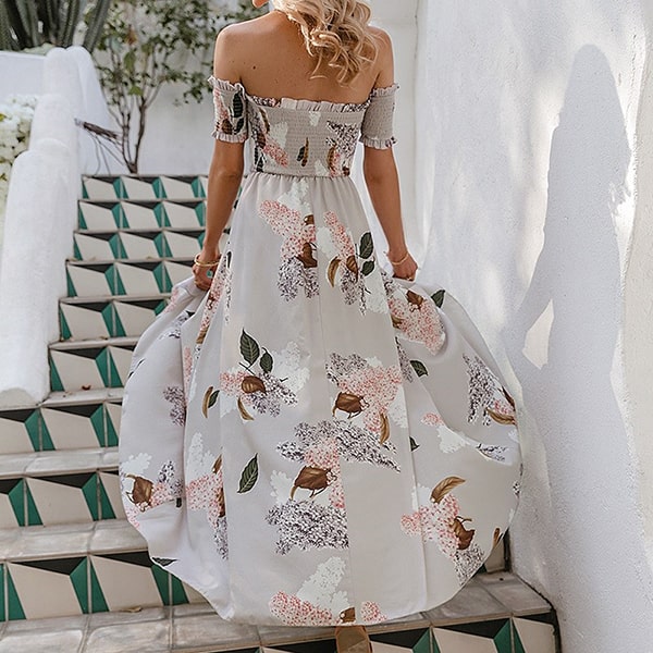 Bohemian floral στράπλες maxi φόρεμα