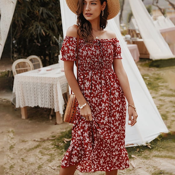 Bohemian floral midi-length φόρεμα