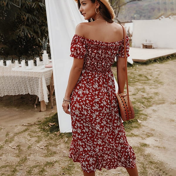 Bohemian floral midi-length φόρεμα