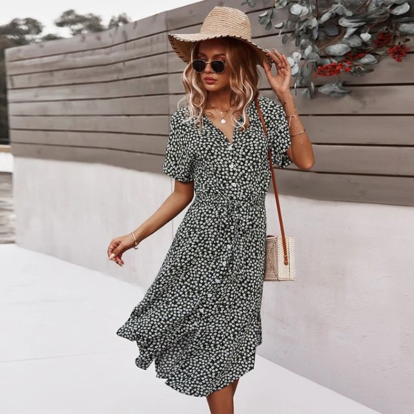 Bohemian floral midi φόρεμα