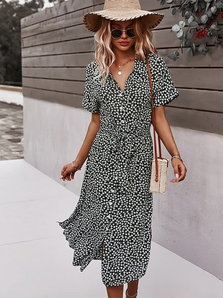 Bohemian floral midi φόρεμα