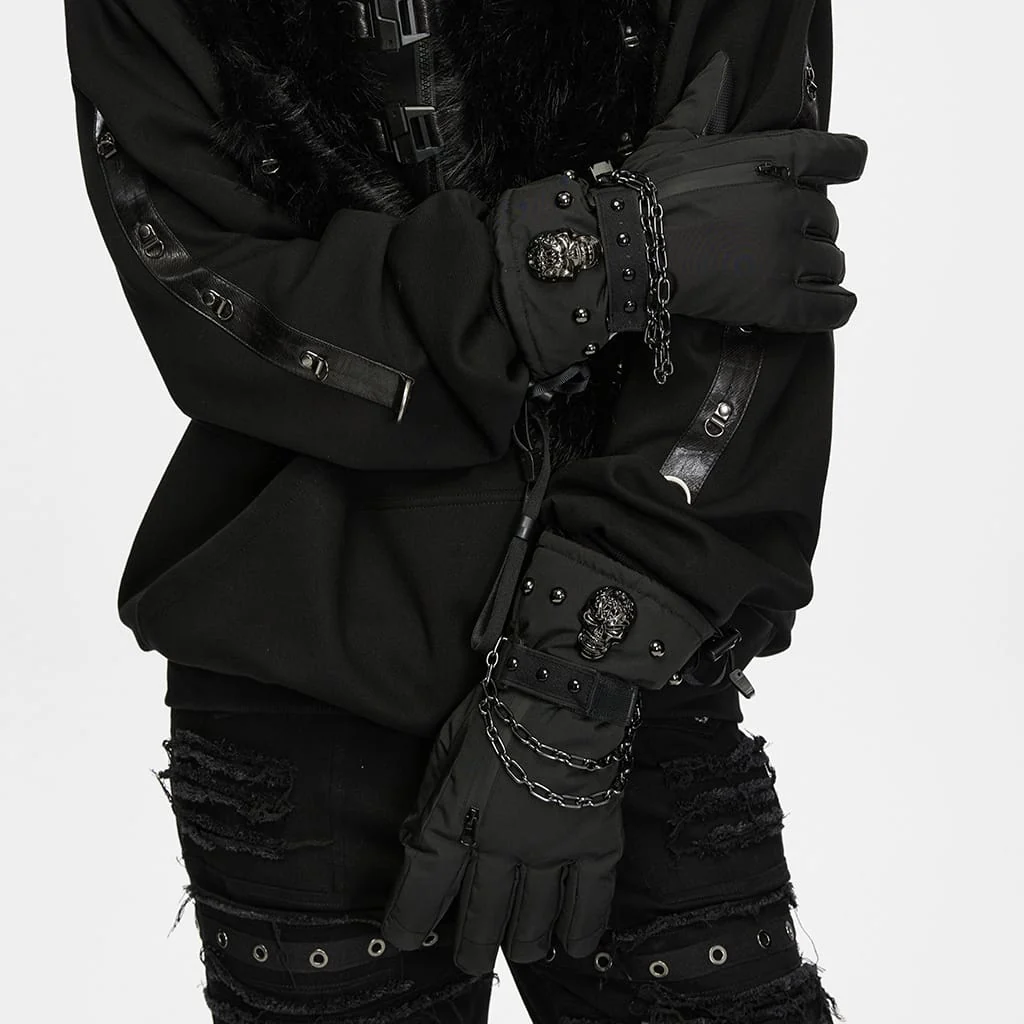 Mănuși techwear pentru bărbați cu ținte, craniu și lanț