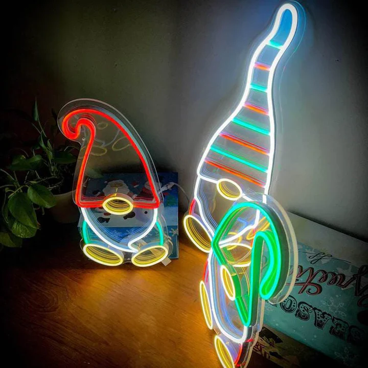 Boldog karácsonyt manók neon tábla hangulatos ünnepi dekoráció élénk neon fénnyel