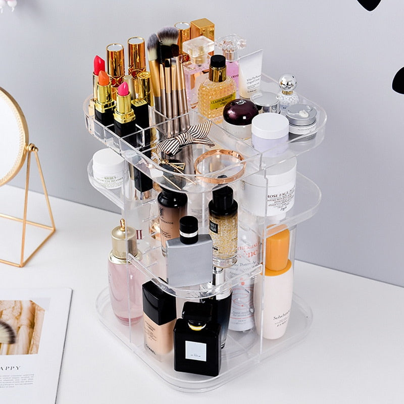 Transparent, vridbar make-up-organisatör
