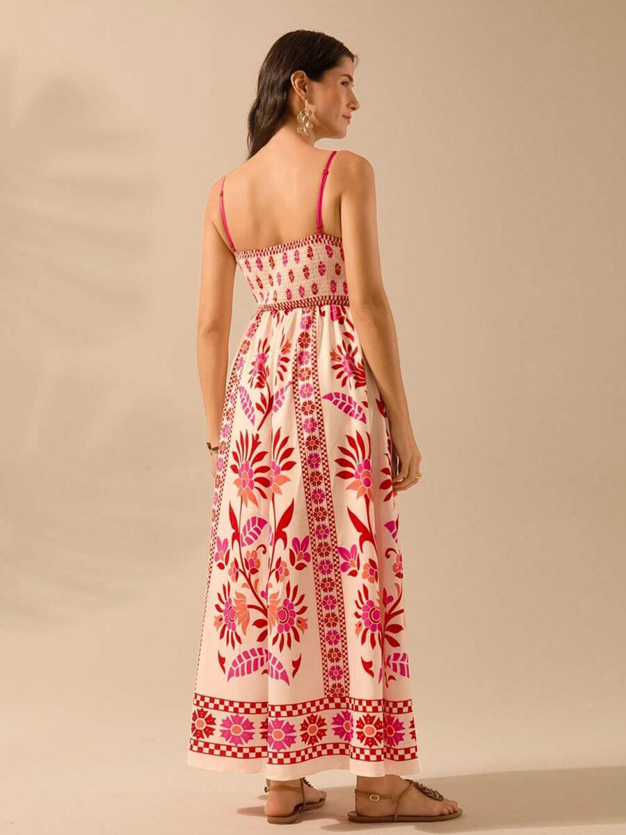 Vestido de férias em linha A vermelho com estampado tropical YF25531
