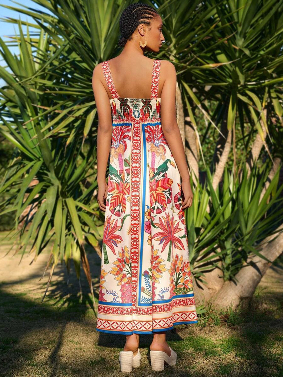 Vestido de férias tropical vermelho com franjas YF25533