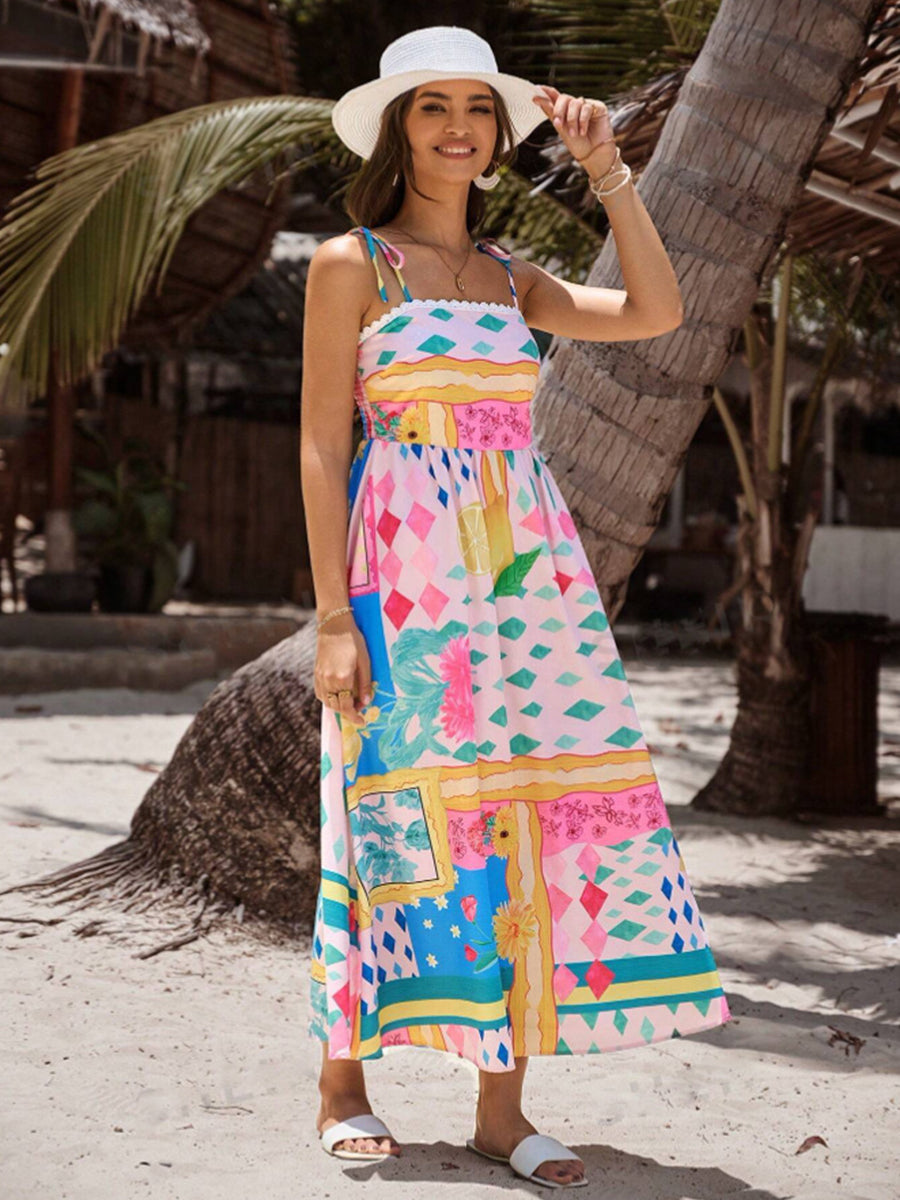 Spaghetti Catoon Print A-line Vacation Dress YF25530