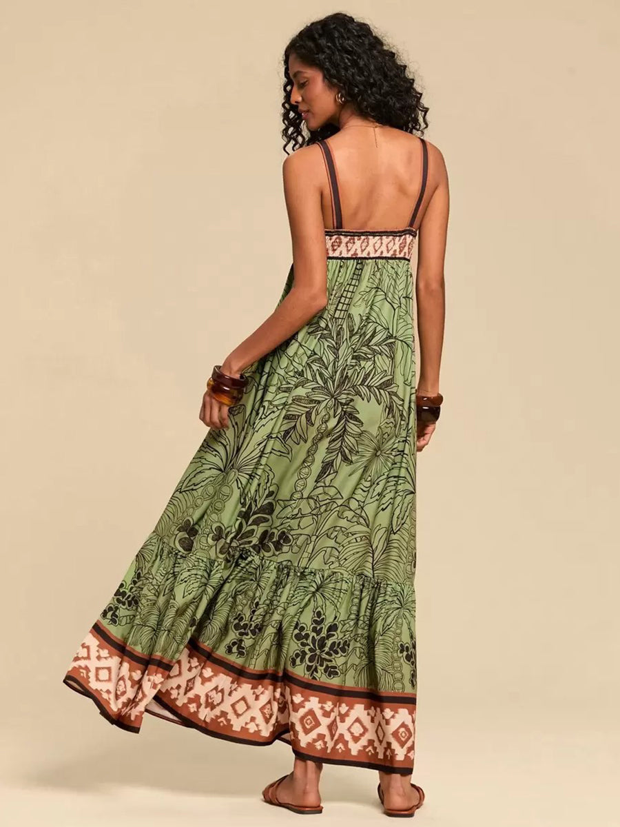Vestido de férias sem costas com estampado retro YF25527