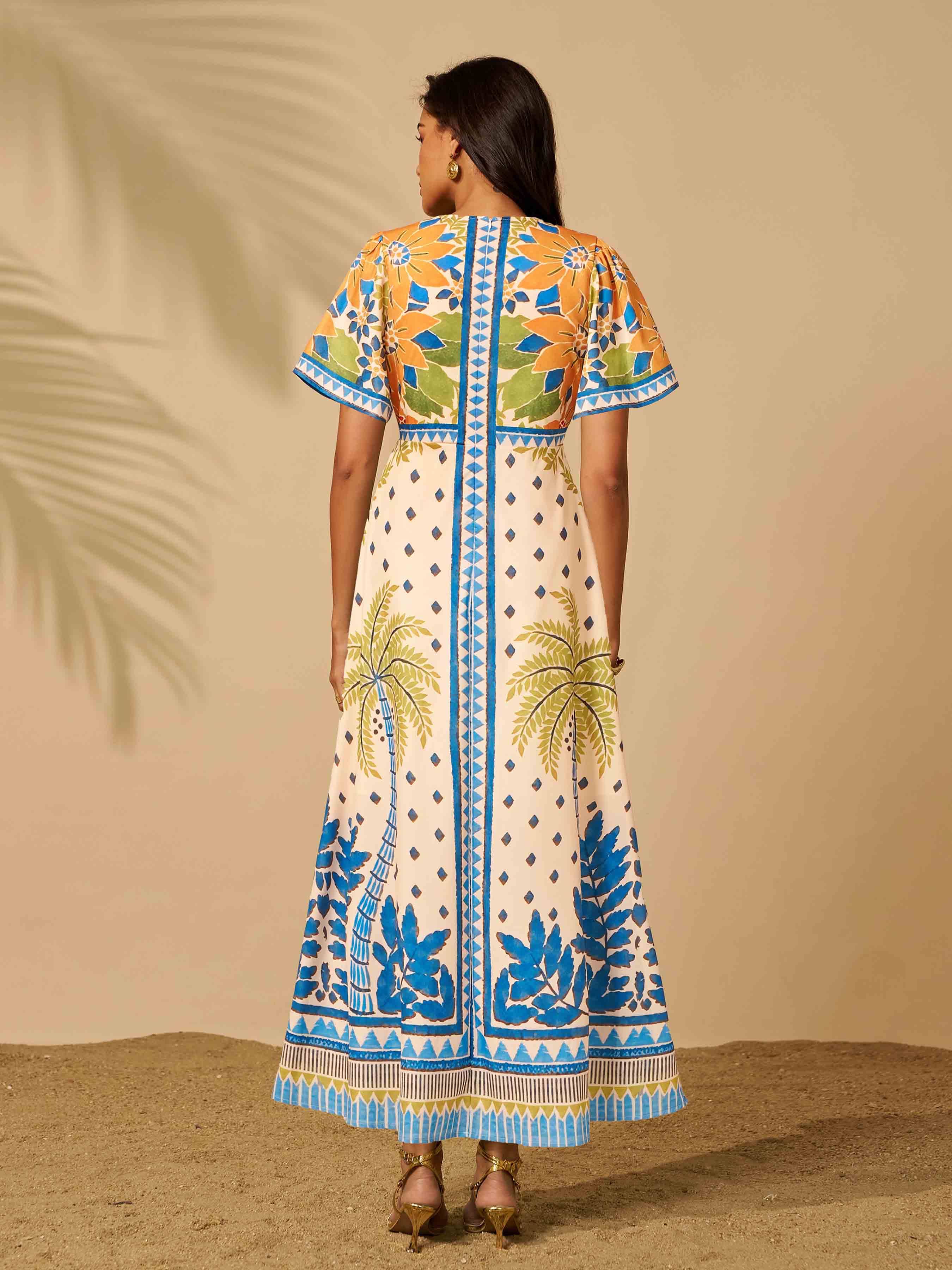 V-hals Coconut Tree Floral Vacation Dress RX70487