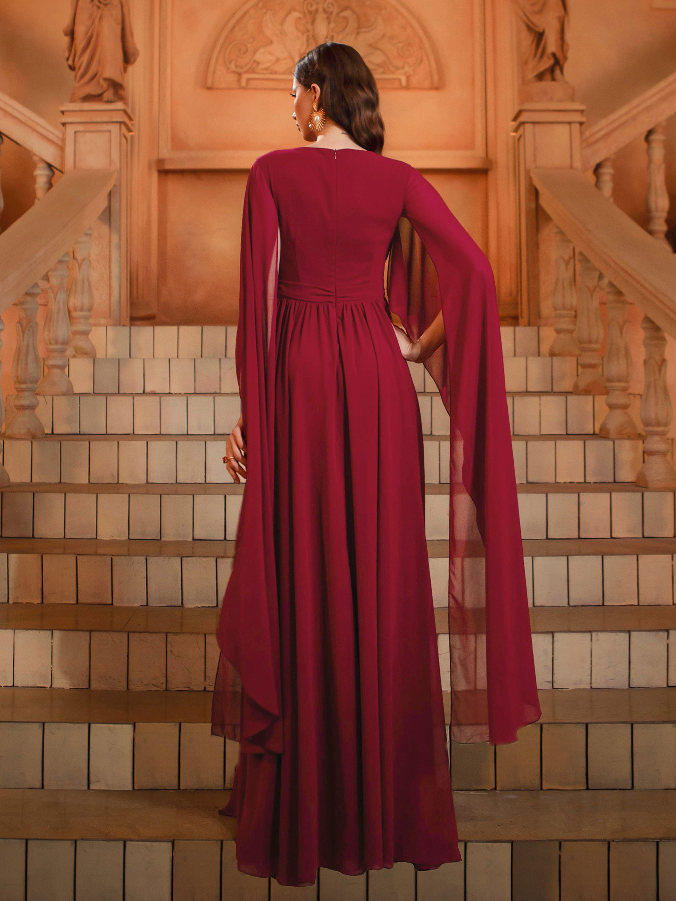 Vin Cape Sleeve V-neck Prom Dress GM00786