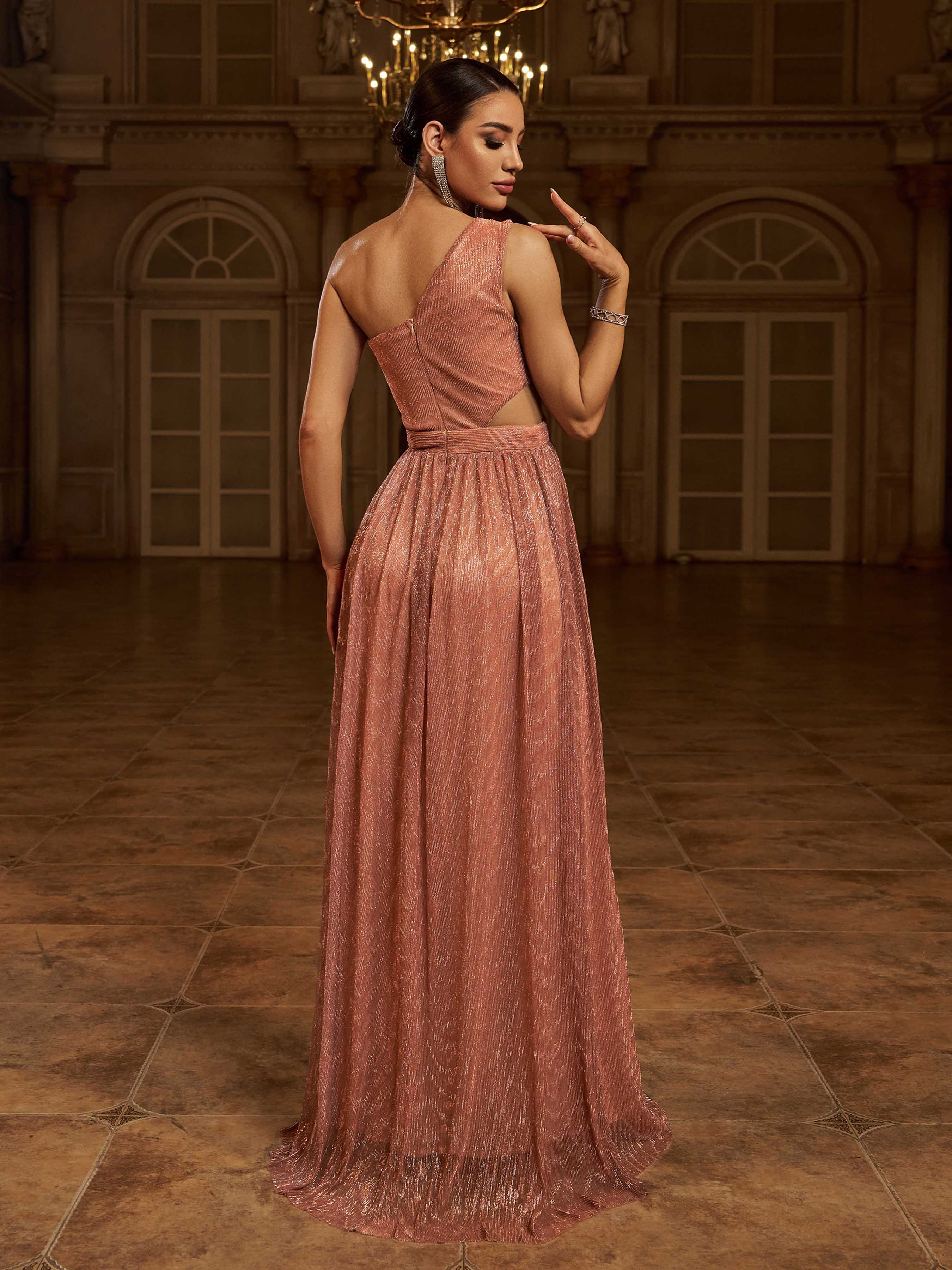 One Shoulder Cutout A-line Split Brudepigekjole MCB0939