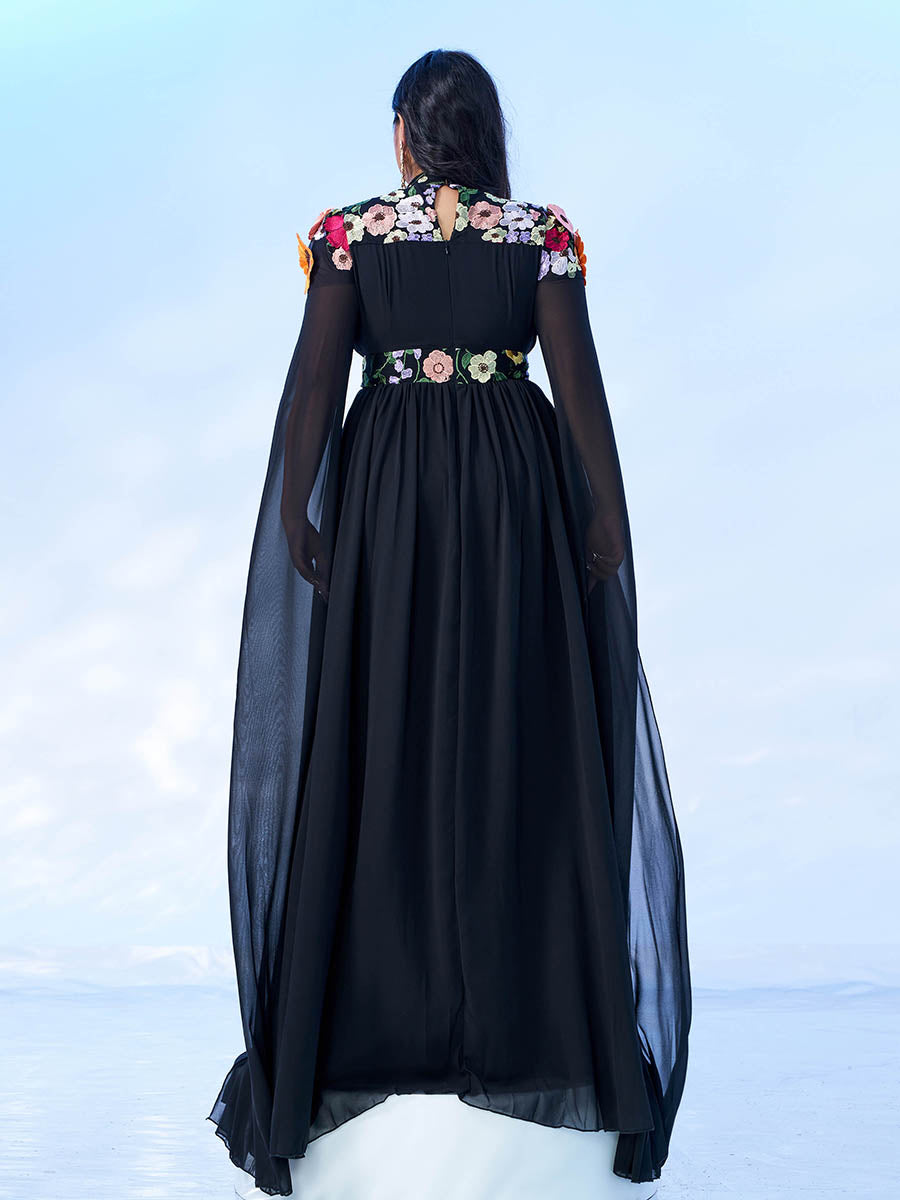 PMES00397 Blomsterbroderet chiffon A-linje gallakjole