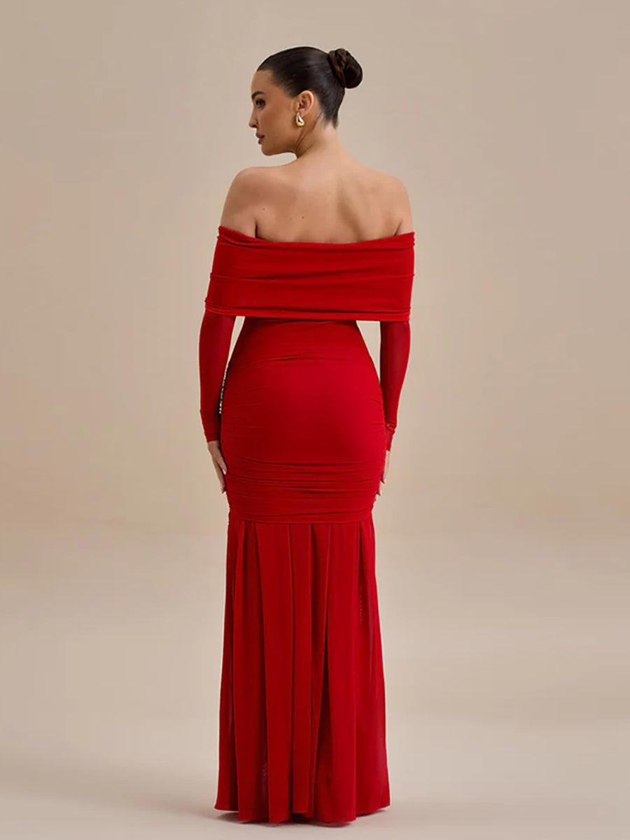 Vestido de baile com folhos florais e sem ombros MYC2028
