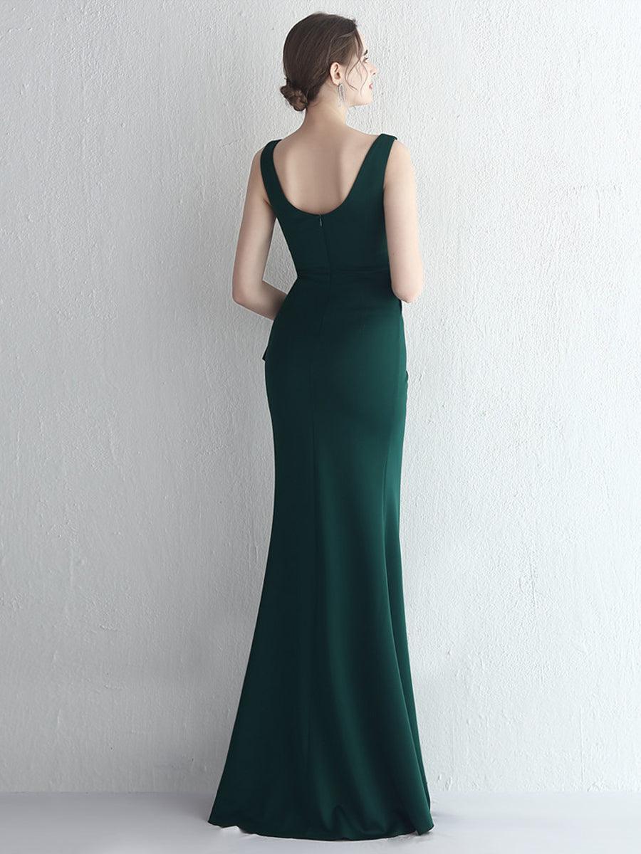 Square Neck Sleevelss Solid Folds Cocktail Dress MYC2001