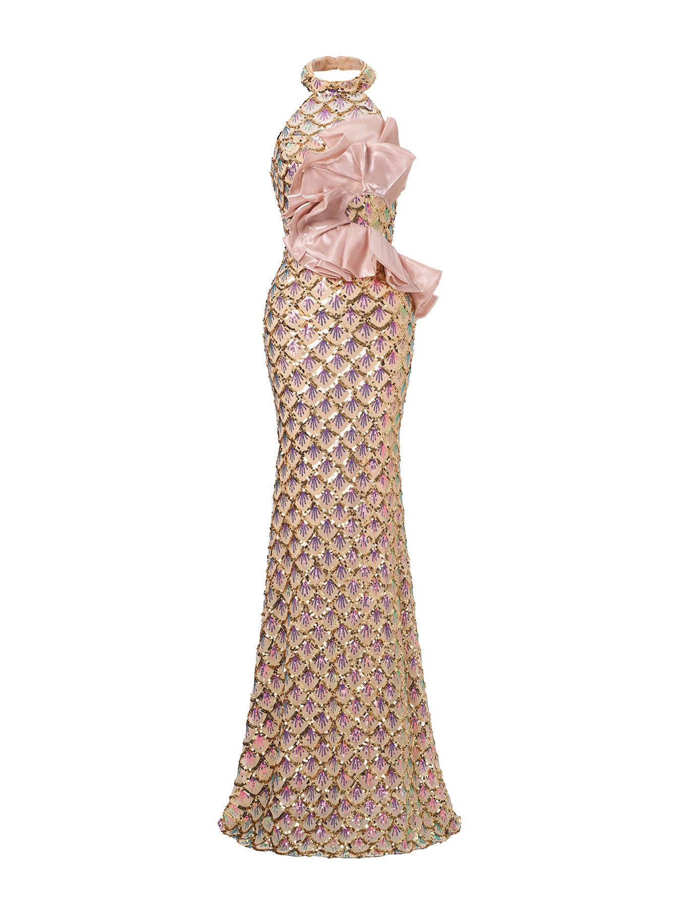 Mermaid Floral Sequin Backless Evening Dress DH80204