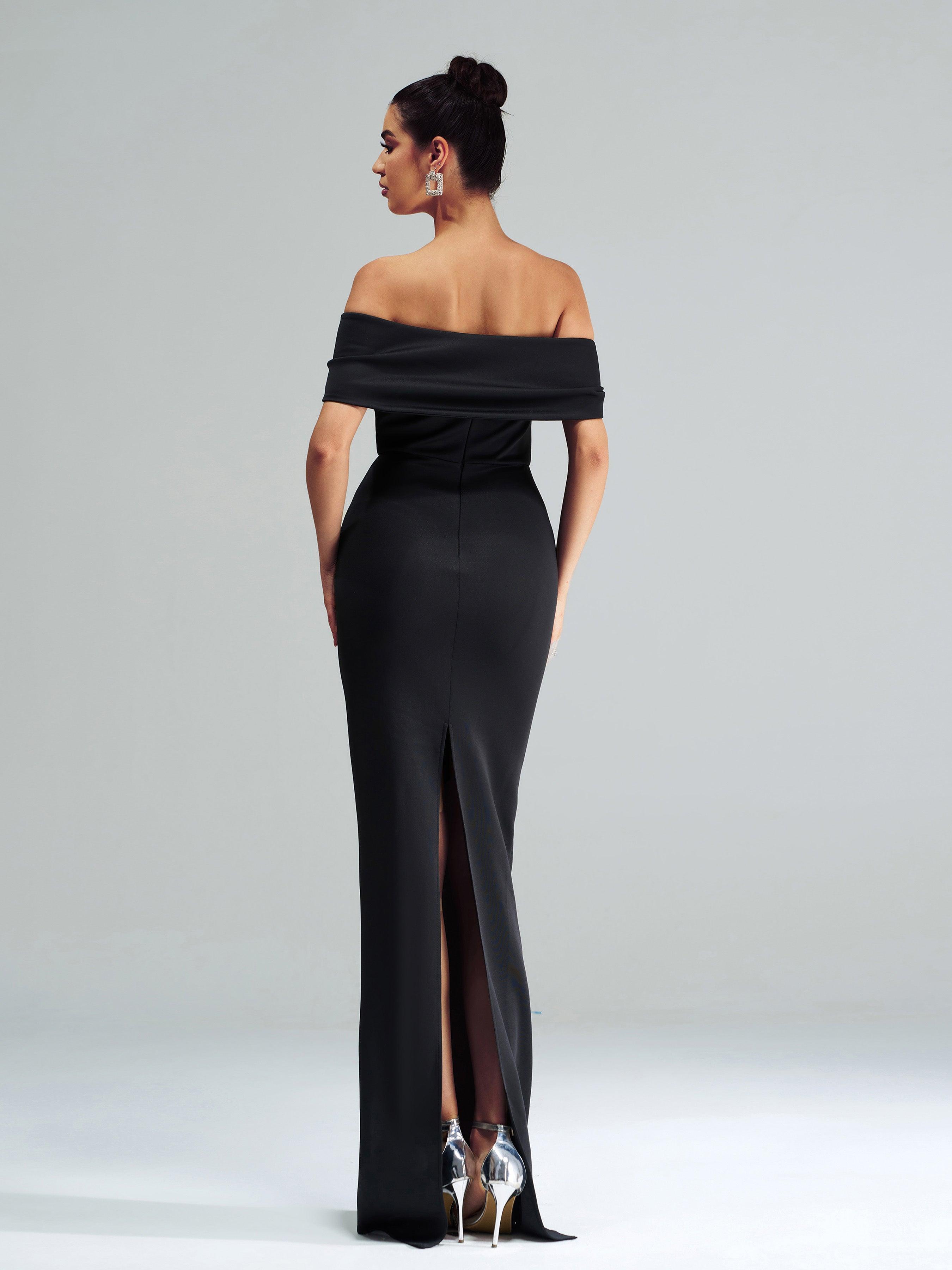 Sort off-the-shoulder-skjortekjole RJ12070