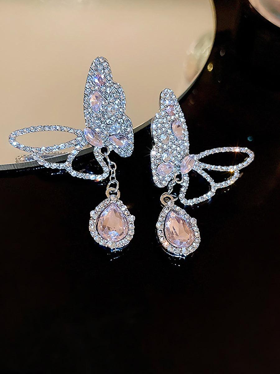 Sweet Hollow Butterfly Water Drop Tassel Silver Needle-øreringe MSE20017