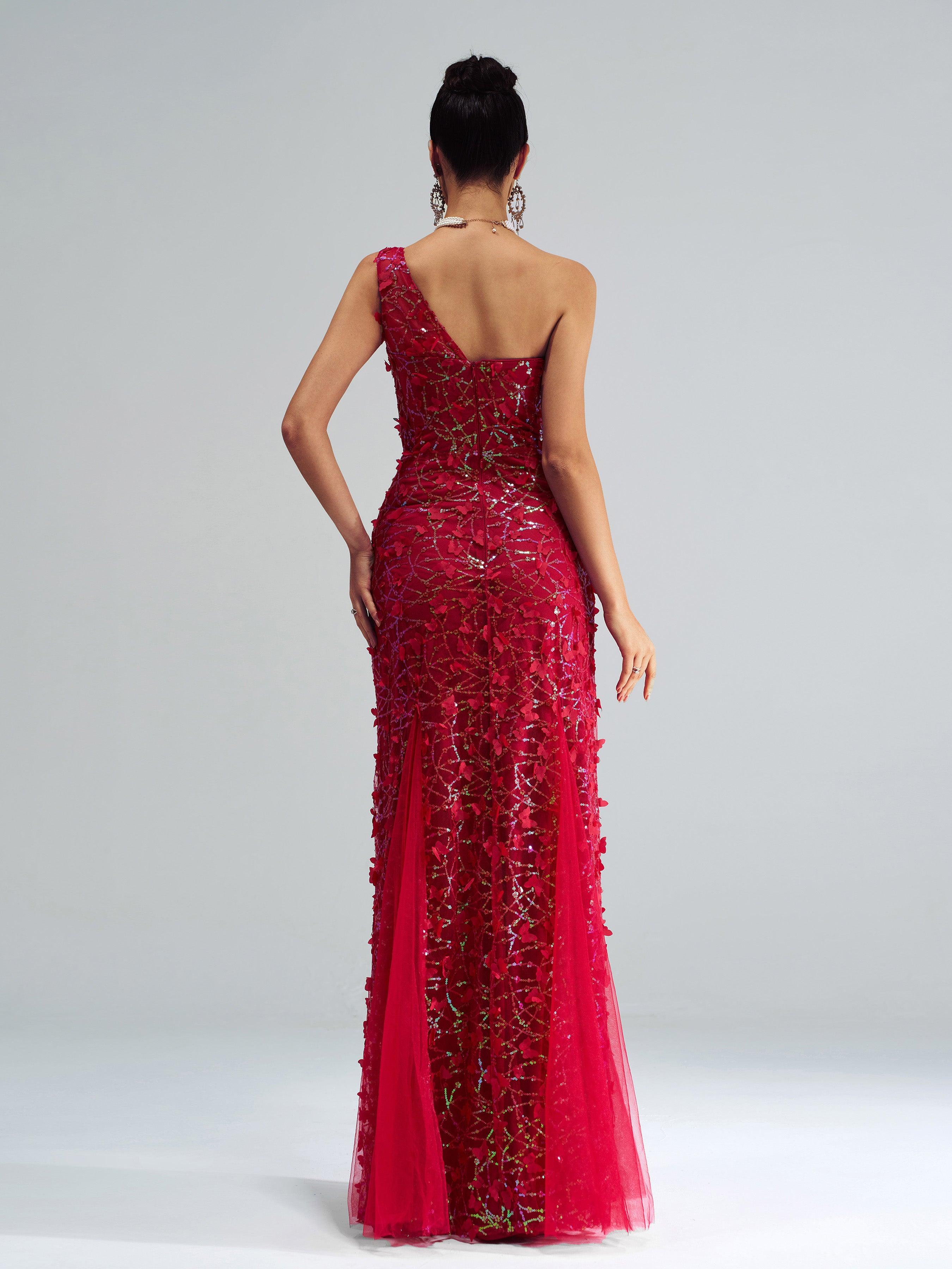 Vestido borboleta sereia com lantejoulas sem ombros RH30893