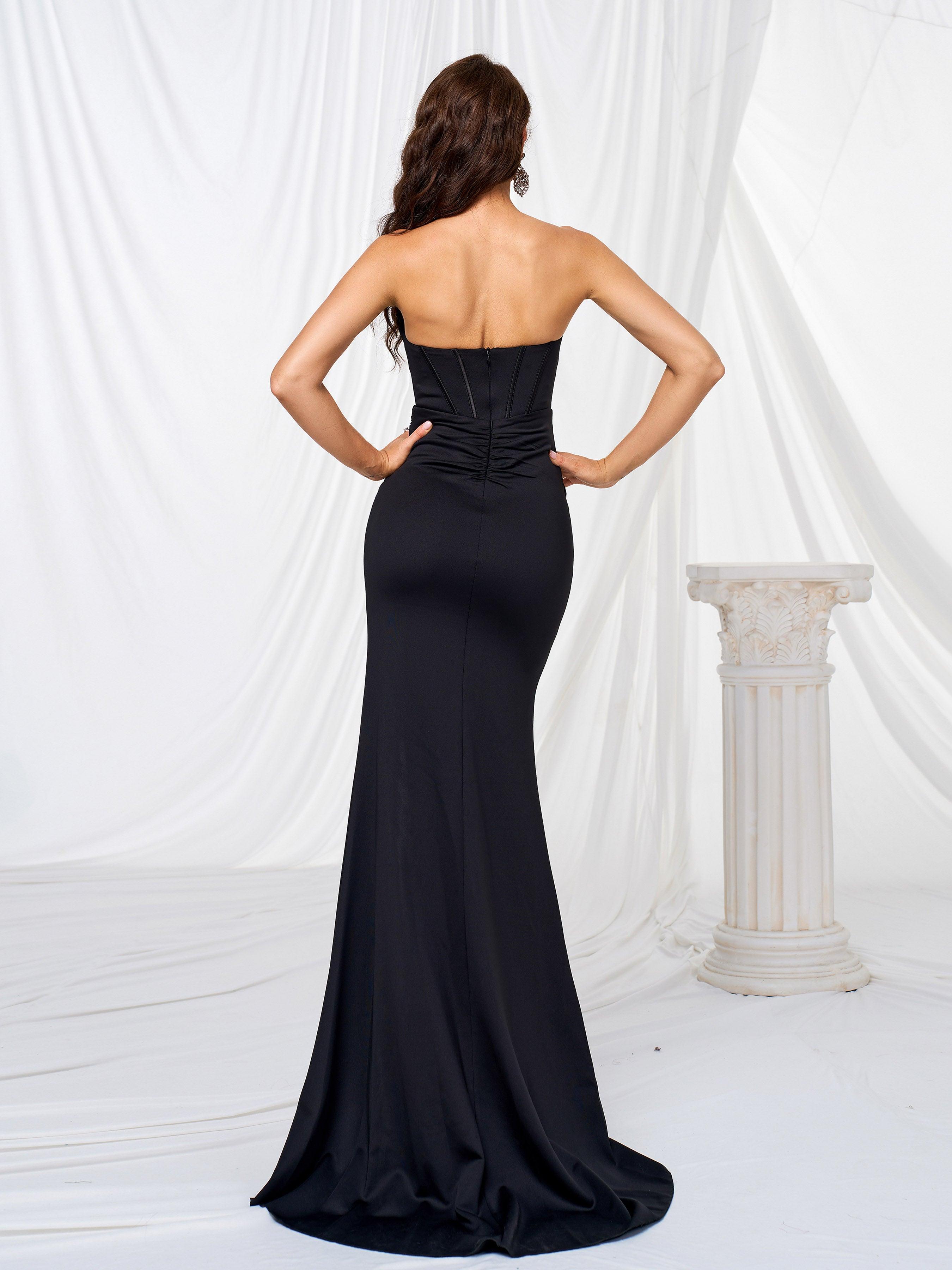 GM90016 Vestido comprido sem alças estilo espartilho com fenda sólida