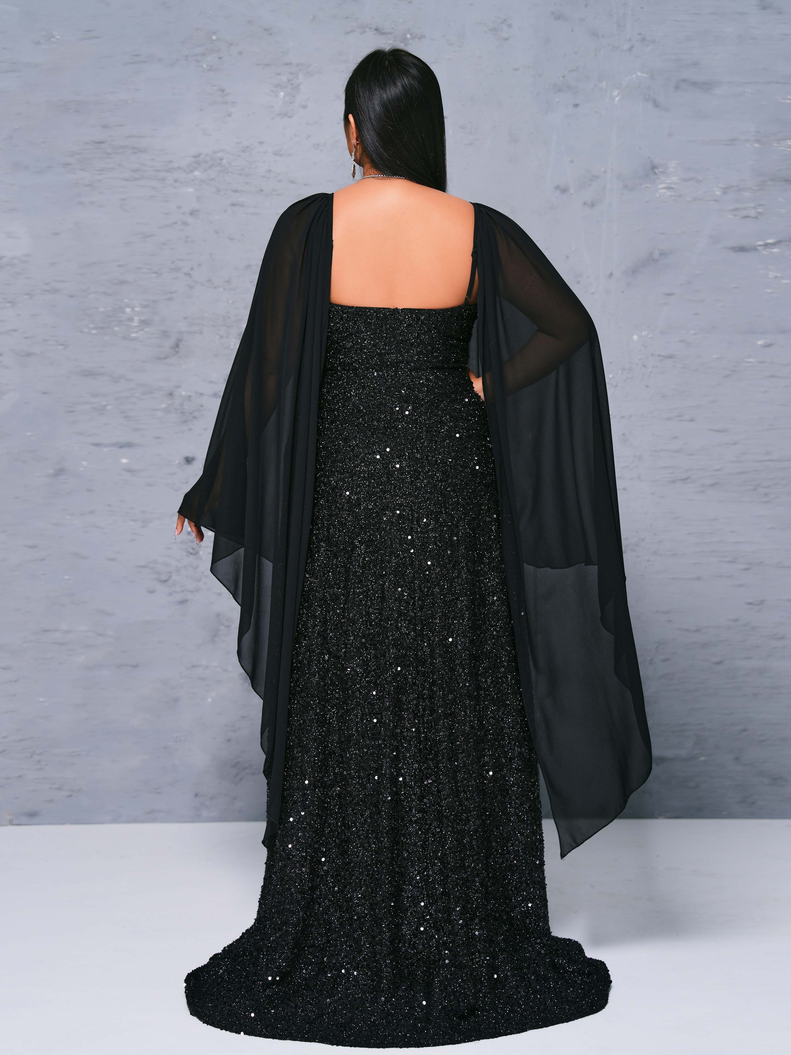 Plus Size spaghettistrop-pailletkjole PRM21207