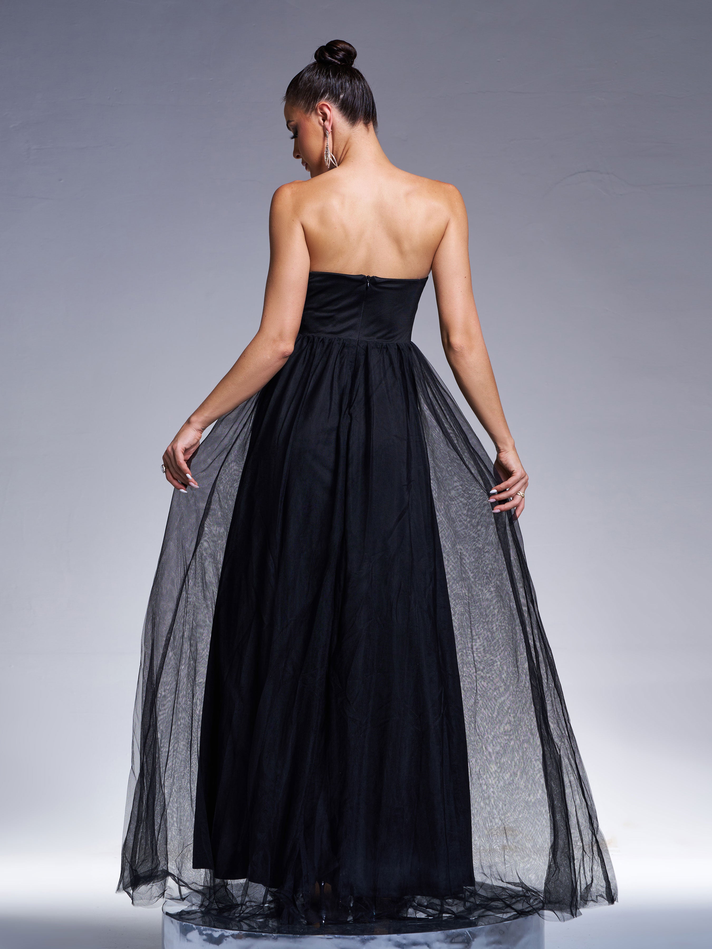 RH30953 Sequin Tulle A-Line Kjole med Tube Top