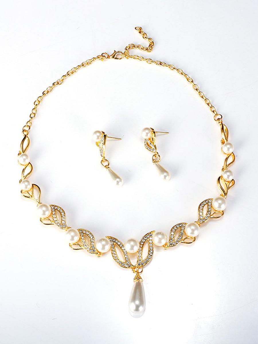 Parure collier et boucles d'oreilles en or avec perles en forme de larme MRL20001