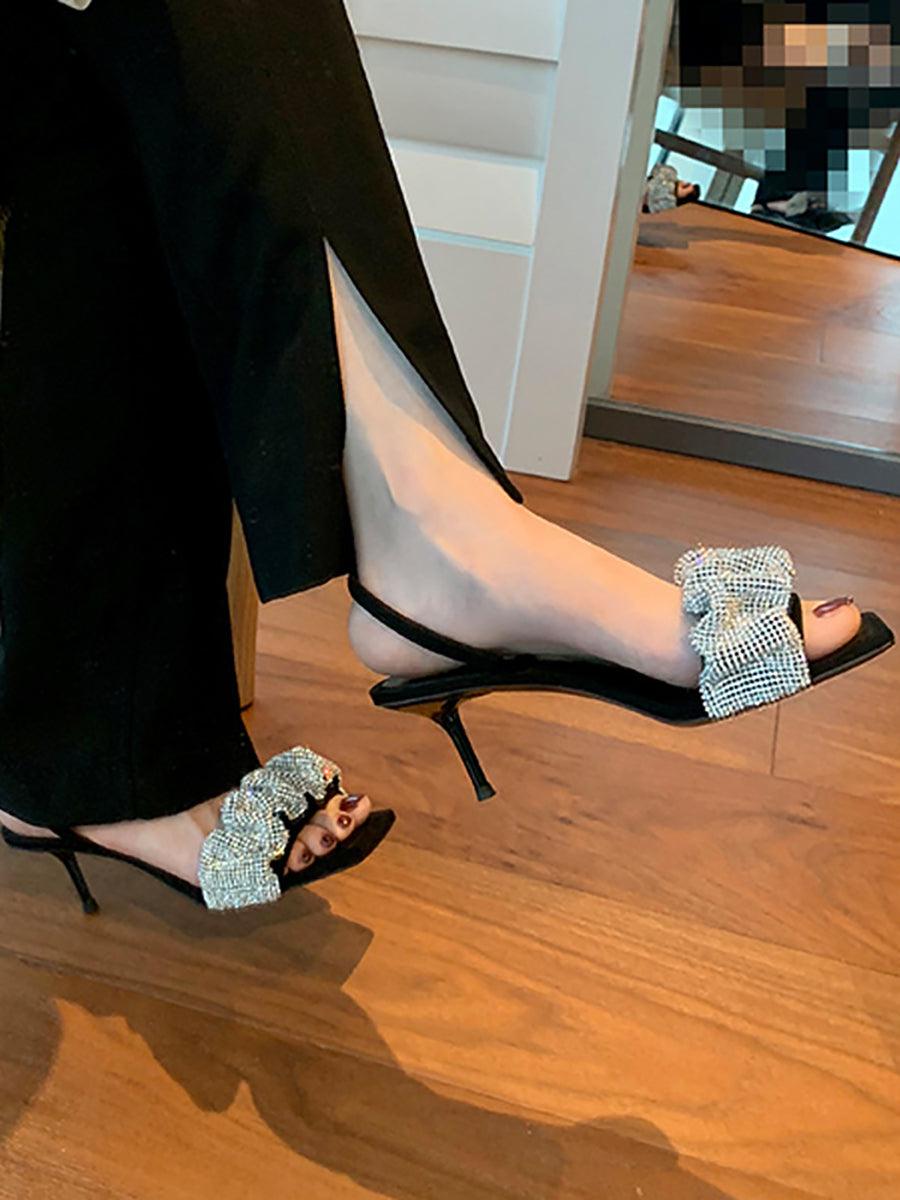 Retro Mid Heel Square Toe Rhinestone Pumps MHE1084