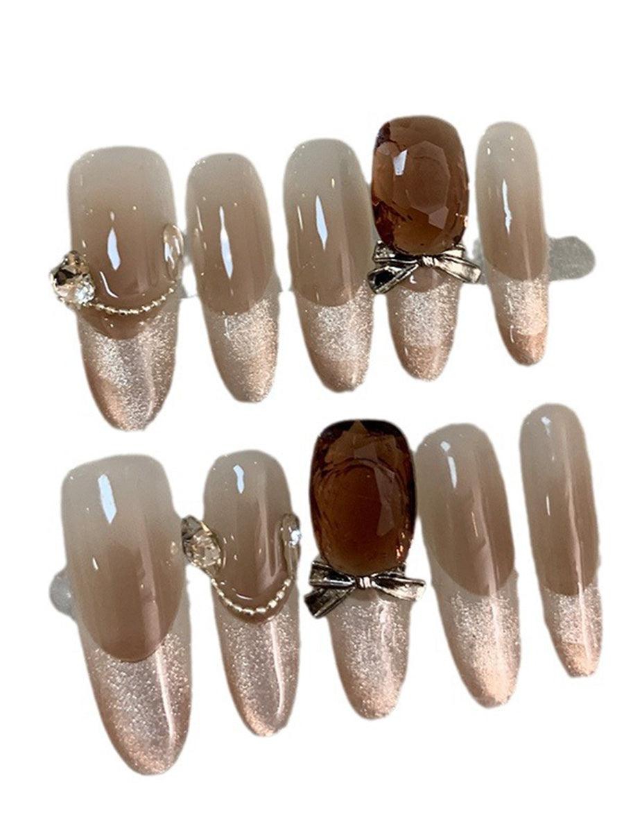 Falske negle, diamantmønster og brun glitter, LF377