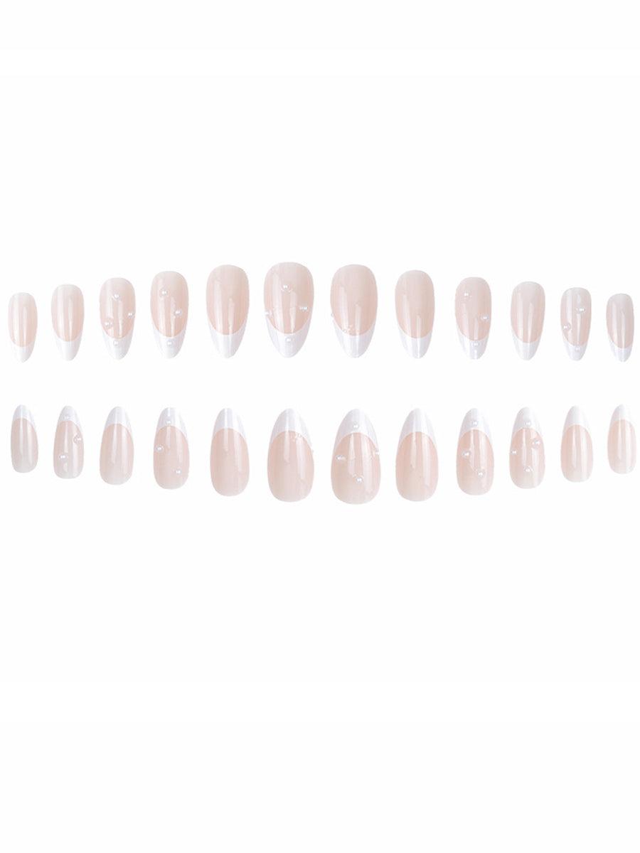 French Pearl White Almond Press On Nails LF374