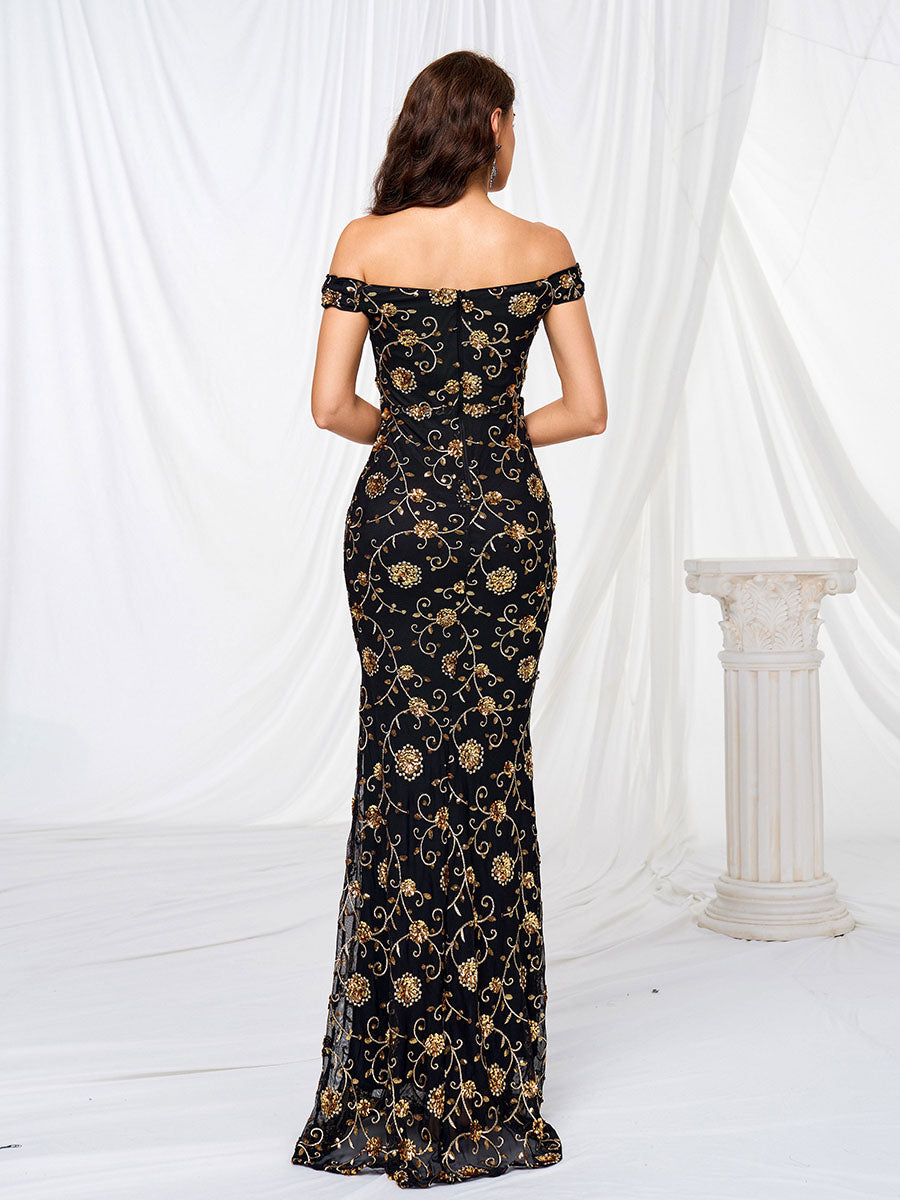 Vestido de lantejoulas sereia sem ombros RM21490