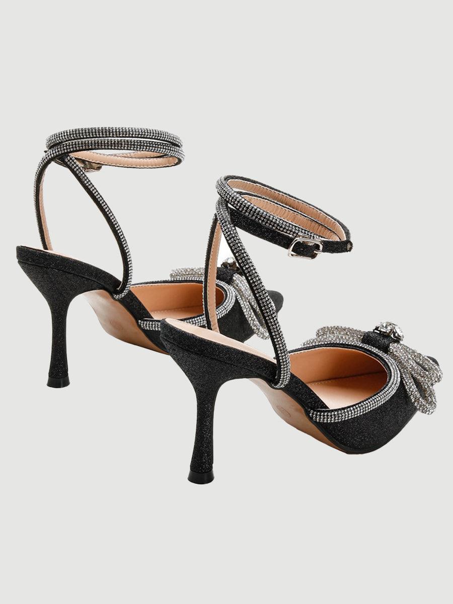 Rhinestone Bow Head Wrapped High Heels MHE1076