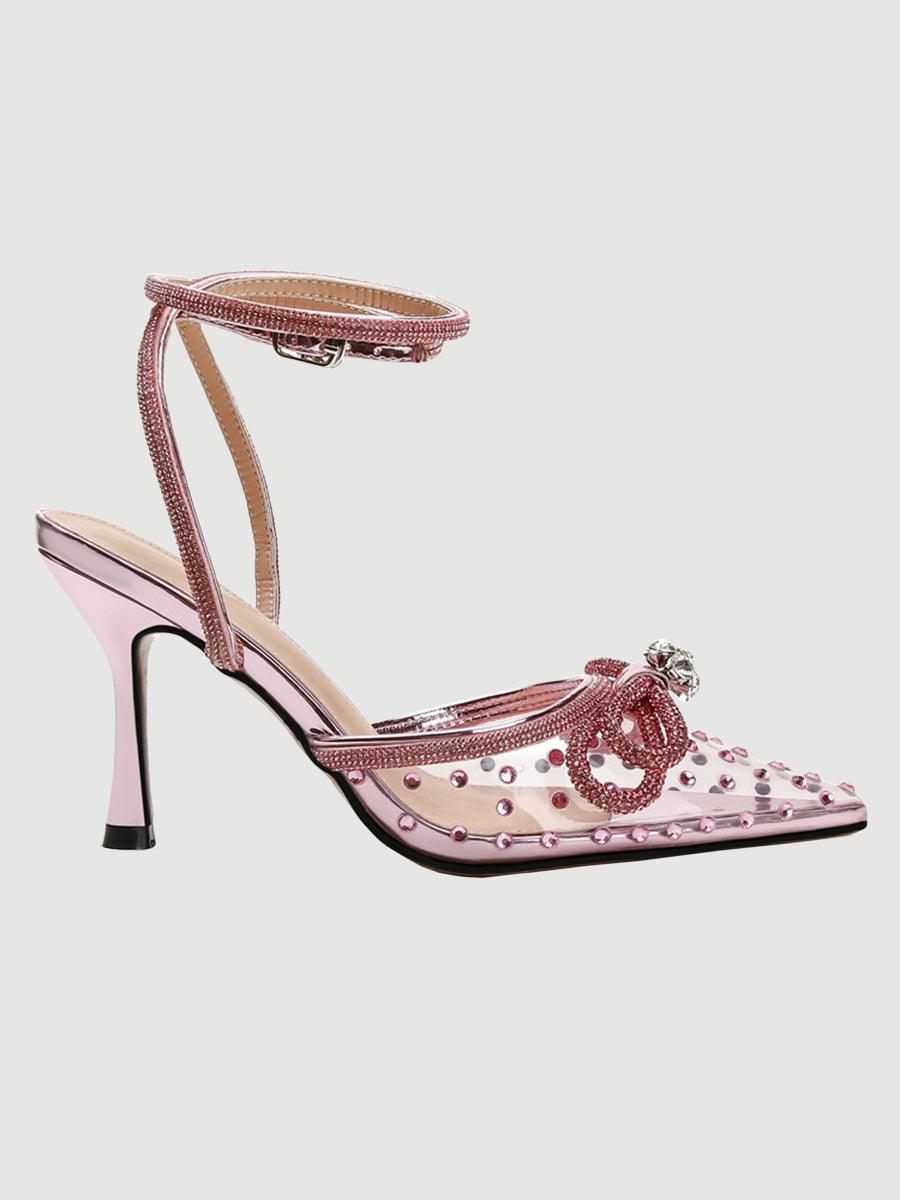 Rhinestone Pointed Toe Transparent High Heels MHE1075