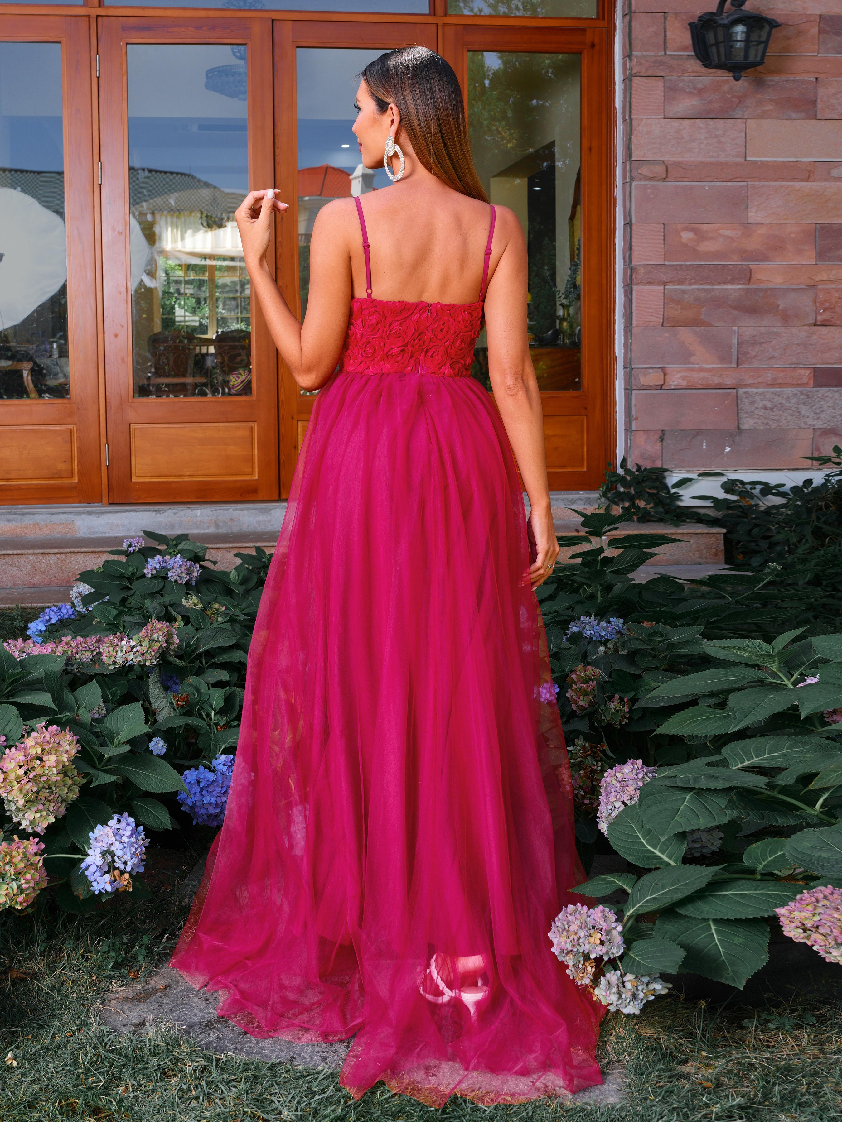 RH30807 Vestido com apliques de malha com esparguete