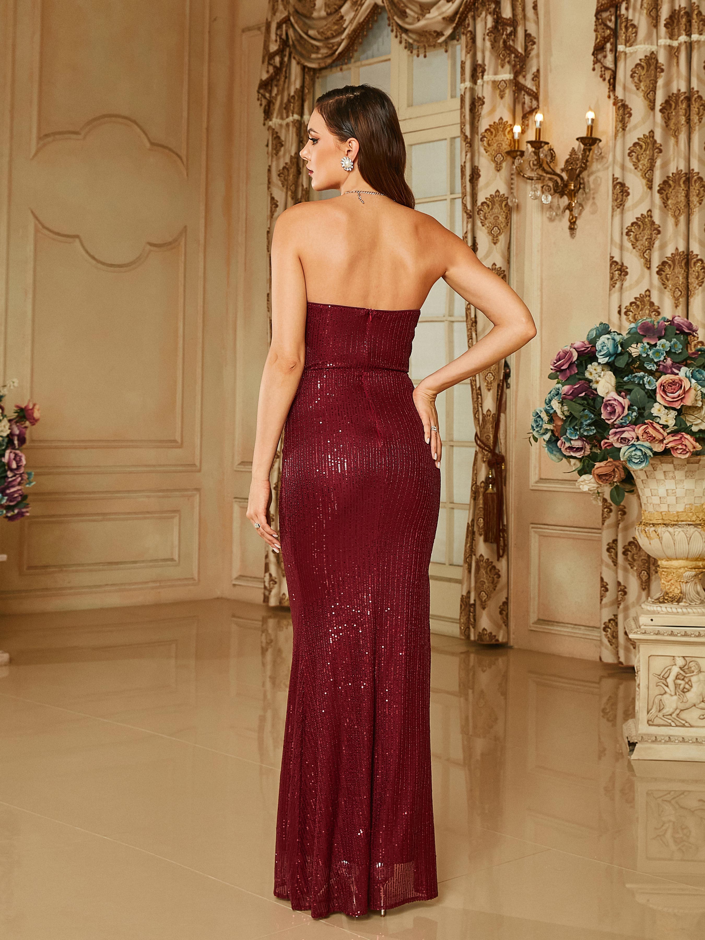 Stropløs, rygløs, udskæring, delt, off shoulder, havfruekjole RJ10386