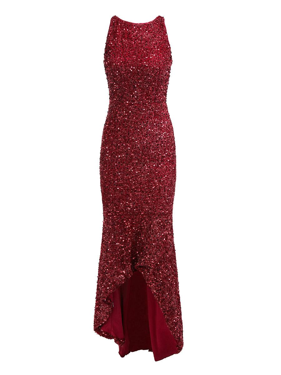 Vestido de noite sereia com gola redonda XJ2142