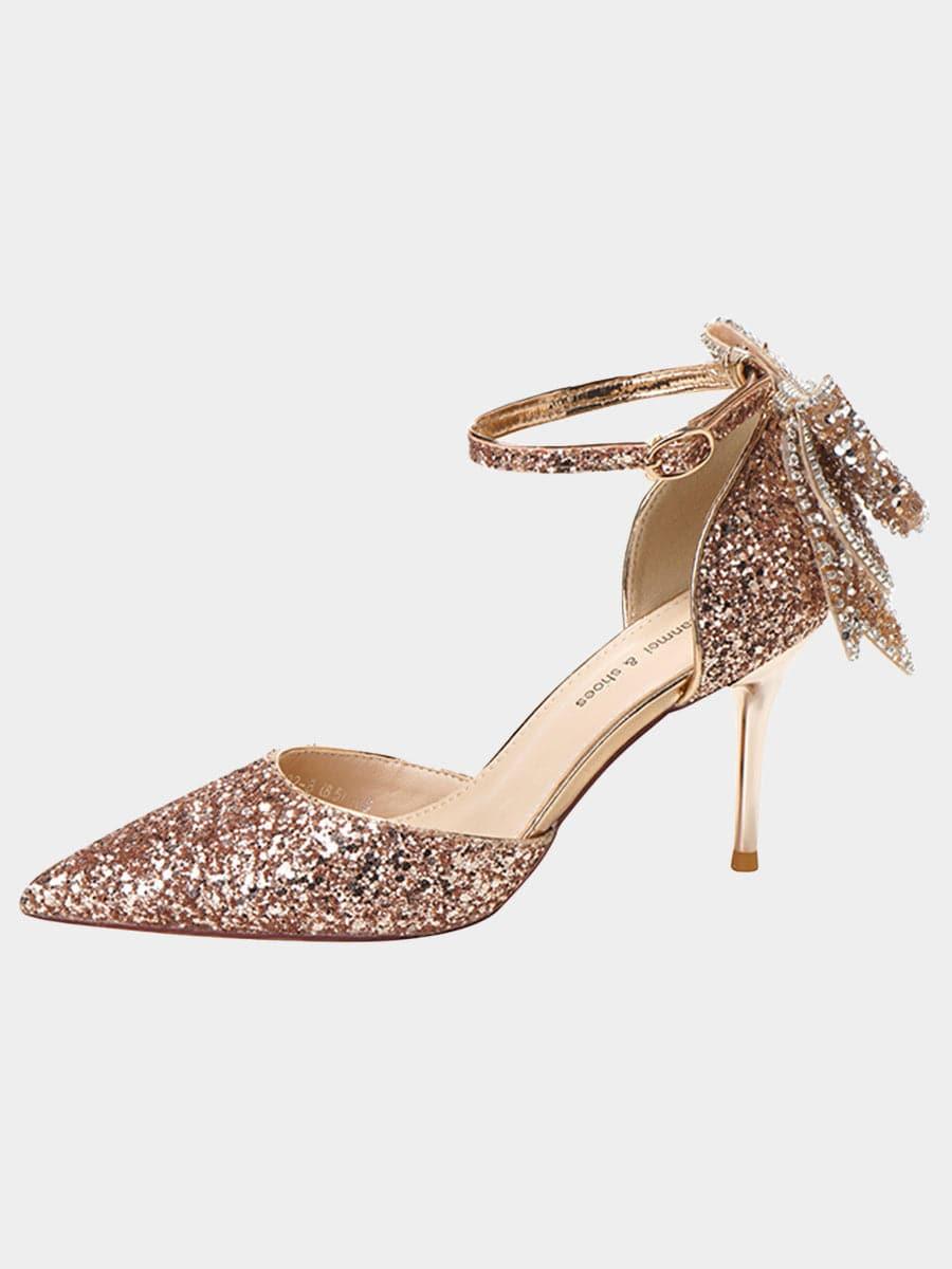Sapatos de salto alto com decoração de lantejoulas e laço MHE1062