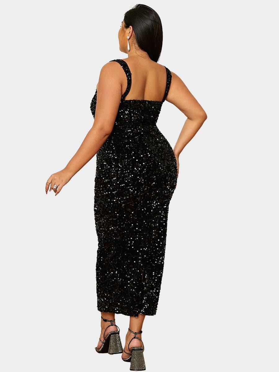 Plus Size Midikjole med firkantet hals uden ærmer PXJ468