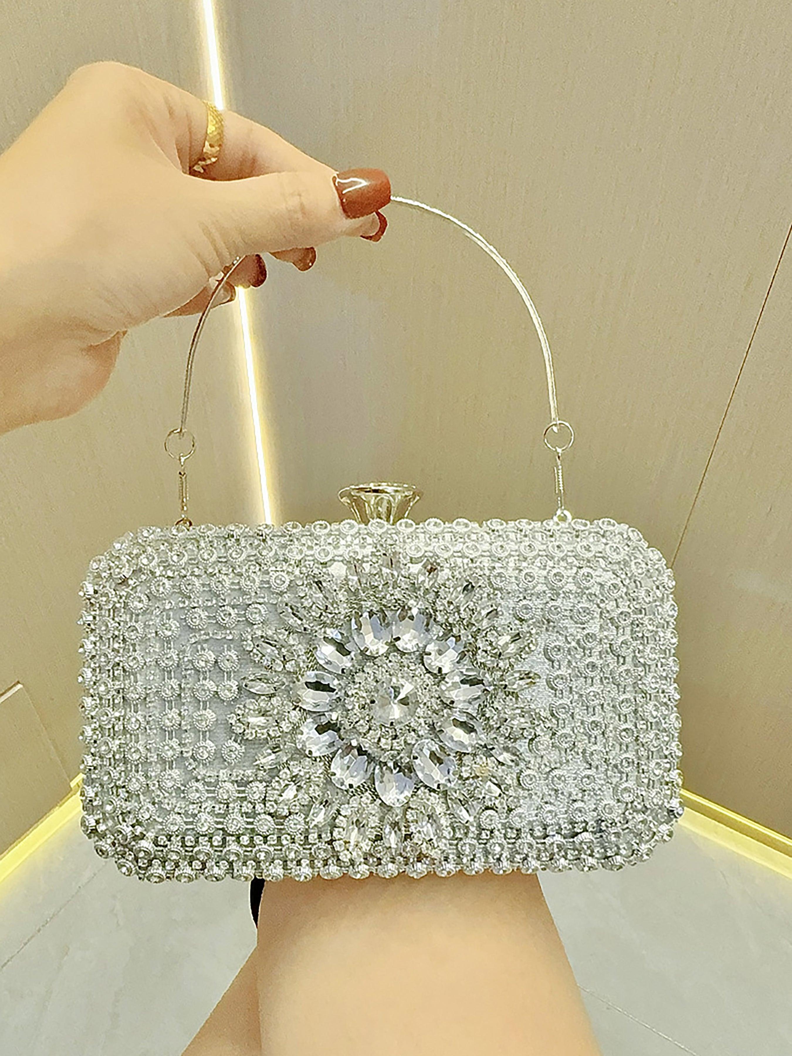 Bolsa de mão para casamento com strass e flores MNBF040