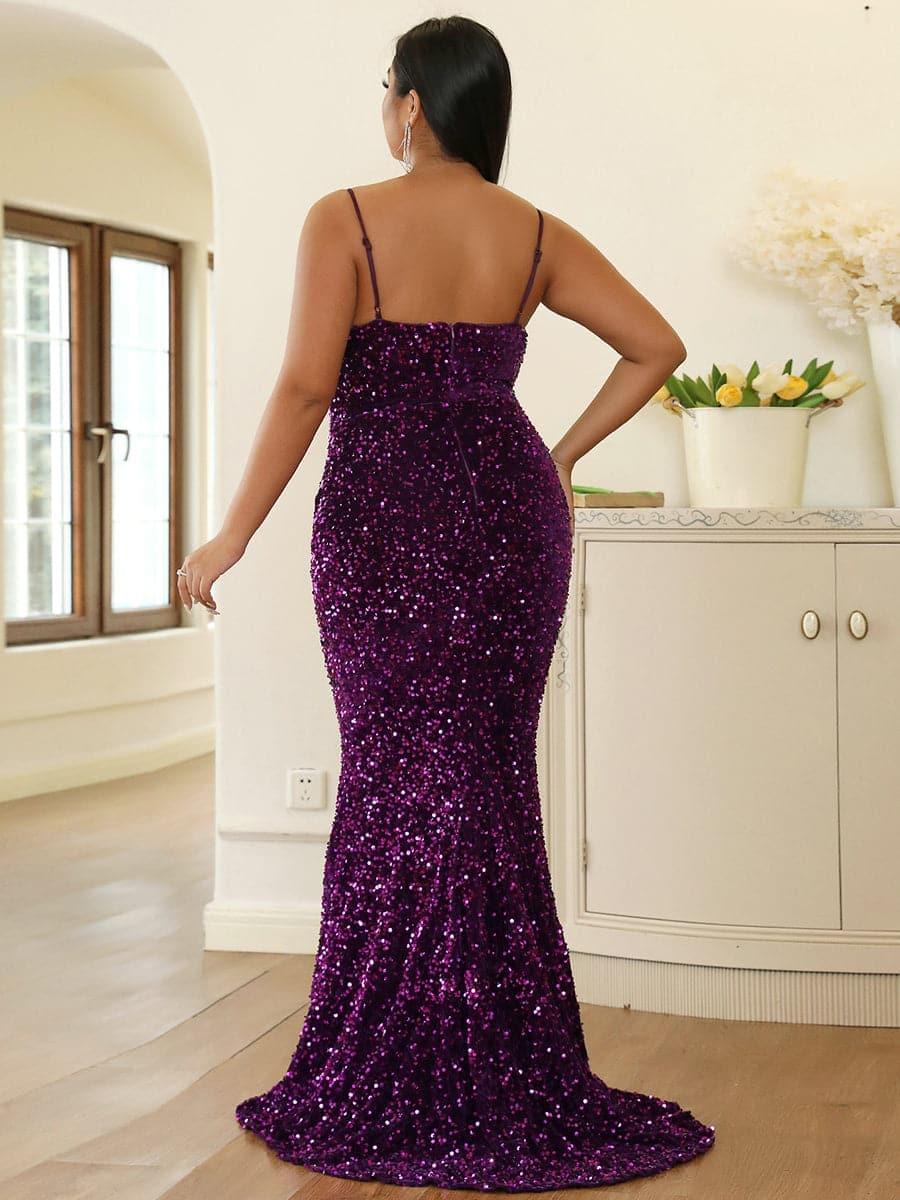 Vestido de noite com lantejoulas e alças finas PXJ1646